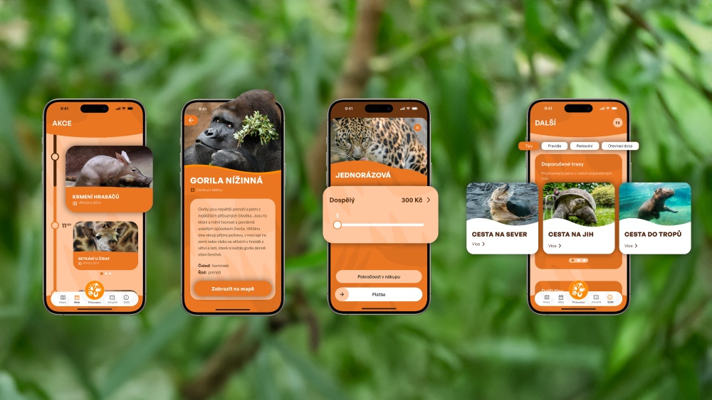 Komplexní aplikace nabízí návštěvníkům Zoo Praha mnoho funkcí od koupě vstupenek po přehledný lexikon chovaných druhů zvířat. Zdroj Zoo Praha